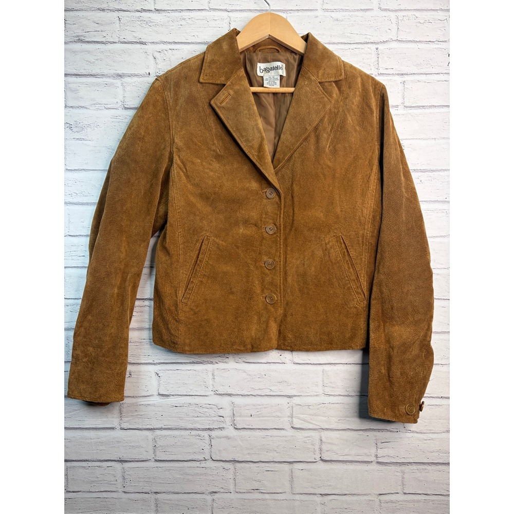 Bagatelle Womens Cognac Brown Suede Leather Jacket Size 12 Vintage Button Front